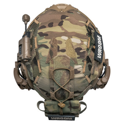 Ballistic Helmet FAST NIJ IIIA, Coyote, with Earmor M32(X) active headset, tactical flashlight, and Multicam cover