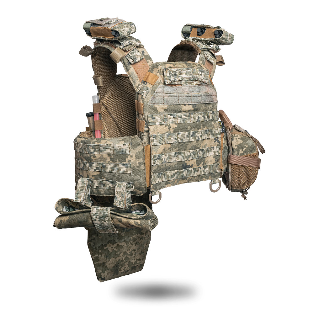 Improved Plate Carrier “Ghost Gen4 V3” with Level 1 ballistic protection, quick-release system + 9 pouches, Pixel color