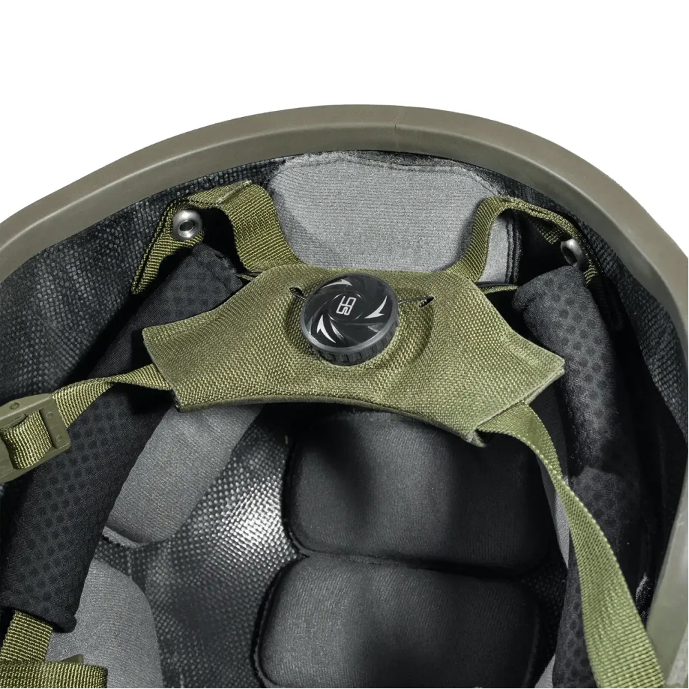 Kask kevlarowy SESTAN BUSCH MICH BK-ACH-HC ze zwiększoną ochroną z pokrowcem multikam. Kolor oliwkowy.