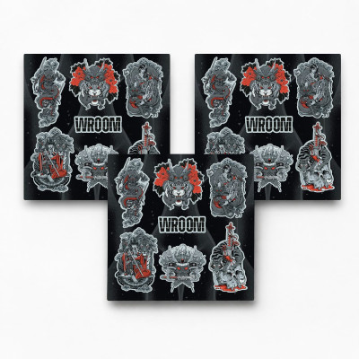 Wroom Sticker Pack (Set of Stickers). Gray-Red