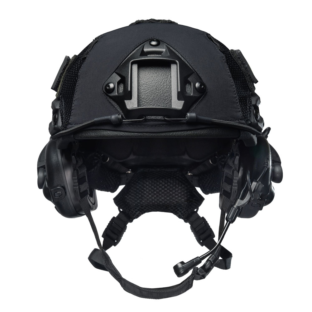 Hełm balistyczny (kask) FAST NIJ IIIa ze słuchawkami M32 (X), czarny + pokrowiec multicam black usa