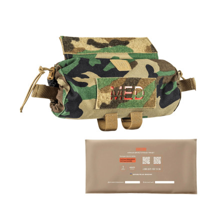 Kit: ROLL PRO enlarged medical pouch + Class 1 ballistic protection. Color Multicam Woodland