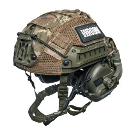 Баллистический шлем Sestan-Busch Helmet оливковый с активными наушниками Earmor M32 (X) + кавер пиксель