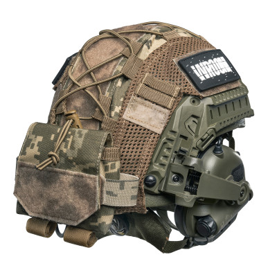Ballistic Helmet Sestan-Busch BK-ACH-HC Olive with Earmor M32(X) Active Headset + Pixel Camo Cover
