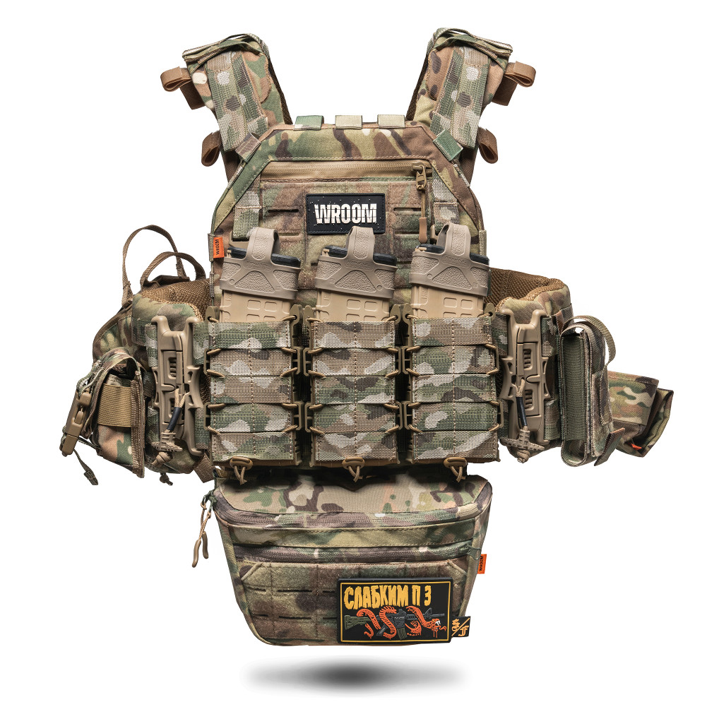 Lightweight Ghost Gen4 V2 body armor, level 6, with ceramic armor plates, quick-release system + 9 pouches, Color Multicam