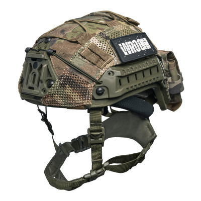 Hełm balistyczny Sestan-Busch Kask BK-ACH-HC oliwkowy z systemem zawieszenia Cam-Fit + osłona multicam