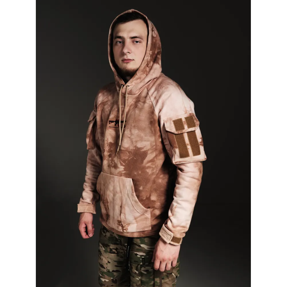 Hoodie “Your Story” with additional pockets. Color: beige camouflage