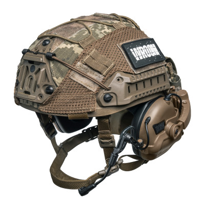 Балістичний шолом Sestan-Busch Helmet койот з активними навушниками Earmor M32 (X) + кавер піксель