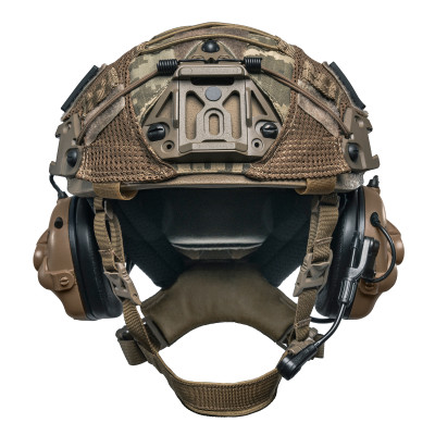 Балістичний шолом Sestan-Busch Helmet койот з активними навушниками Earmor M32 (X) + кавер піксель