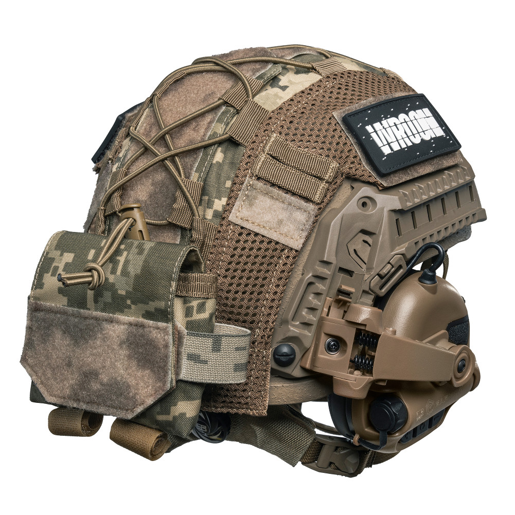 Балістичний шолом Sestan-Busch Helmet койот з активними навушниками Earmor M32 (X) + кавер піксель
