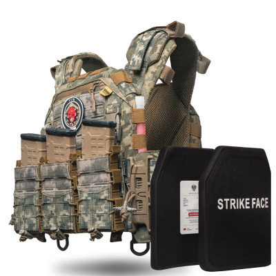 Lightweight Class 6 Body Armor “Ghost Gen4 V1” with ceramic armor plates, quick-release system, and 3 included pouches, Color Pixel