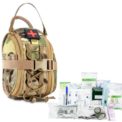 Fully stocked IFAK first aid kit, Elite quick-release pouch. Color Multicam
