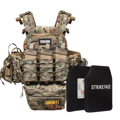 Lightweight Ghost Gen4 V2 body armor, level 6, with ceramic armor plates, quick-release system + 9 pouches, Color Multicam