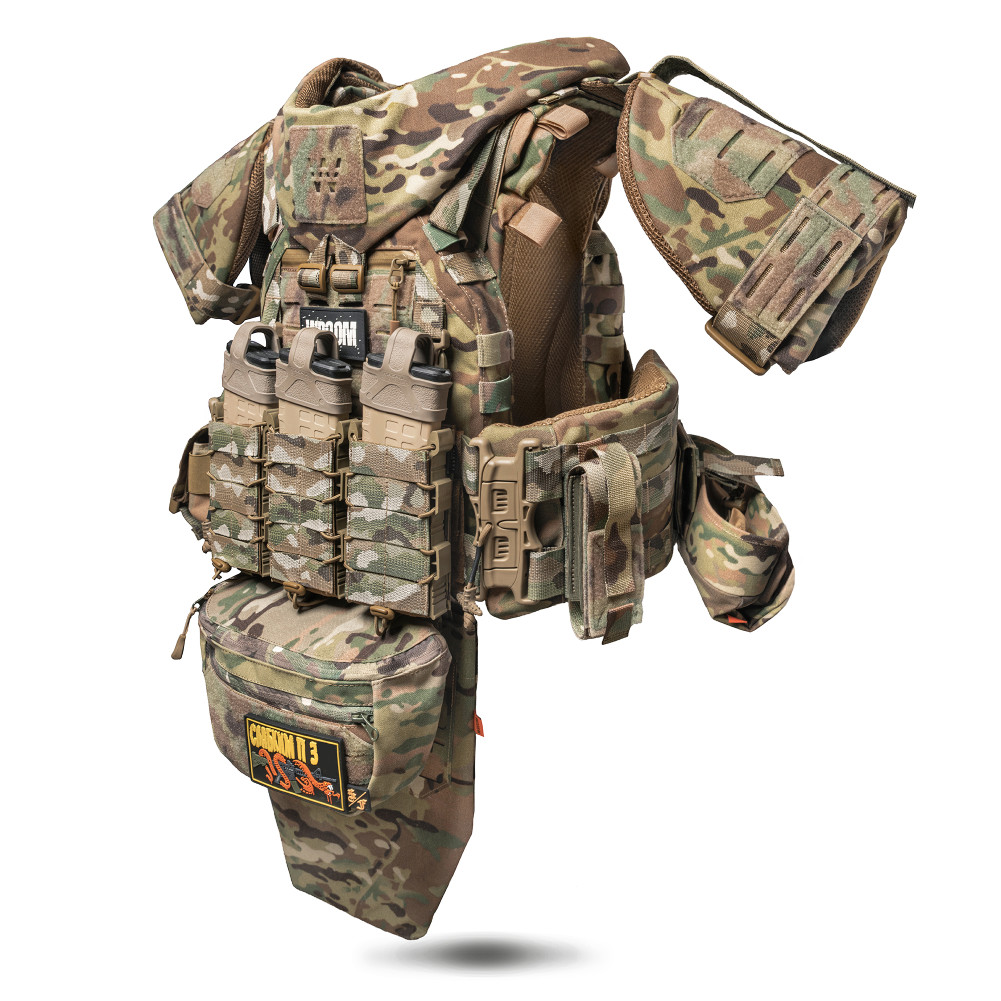 Бронежилет 6 класу "Ghost Gen4 V5+" з балістичним захистом 2 класу, системою швидкого скидання + 9 підсумків, колір Мультикам