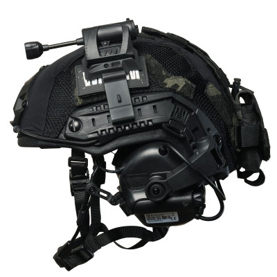 Ballistic Helmet FAST NIJ IIIA Black with Earmor M32 (X) Active Hearing Protection, Flashlight, and Cover Multicam Black USA
