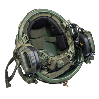 Балістичний бронешолом Fast NIJ IIIa олива з активними навушниками Earmor M32 (X), ліхтариком, кавер мультикам