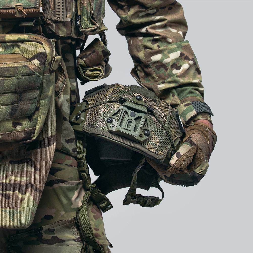 Hełm balistyczny Sestan-Busch Kask BK-ACH-HC oliwkowy z systemem zawieszenia Cam-Fit + osłona multicam