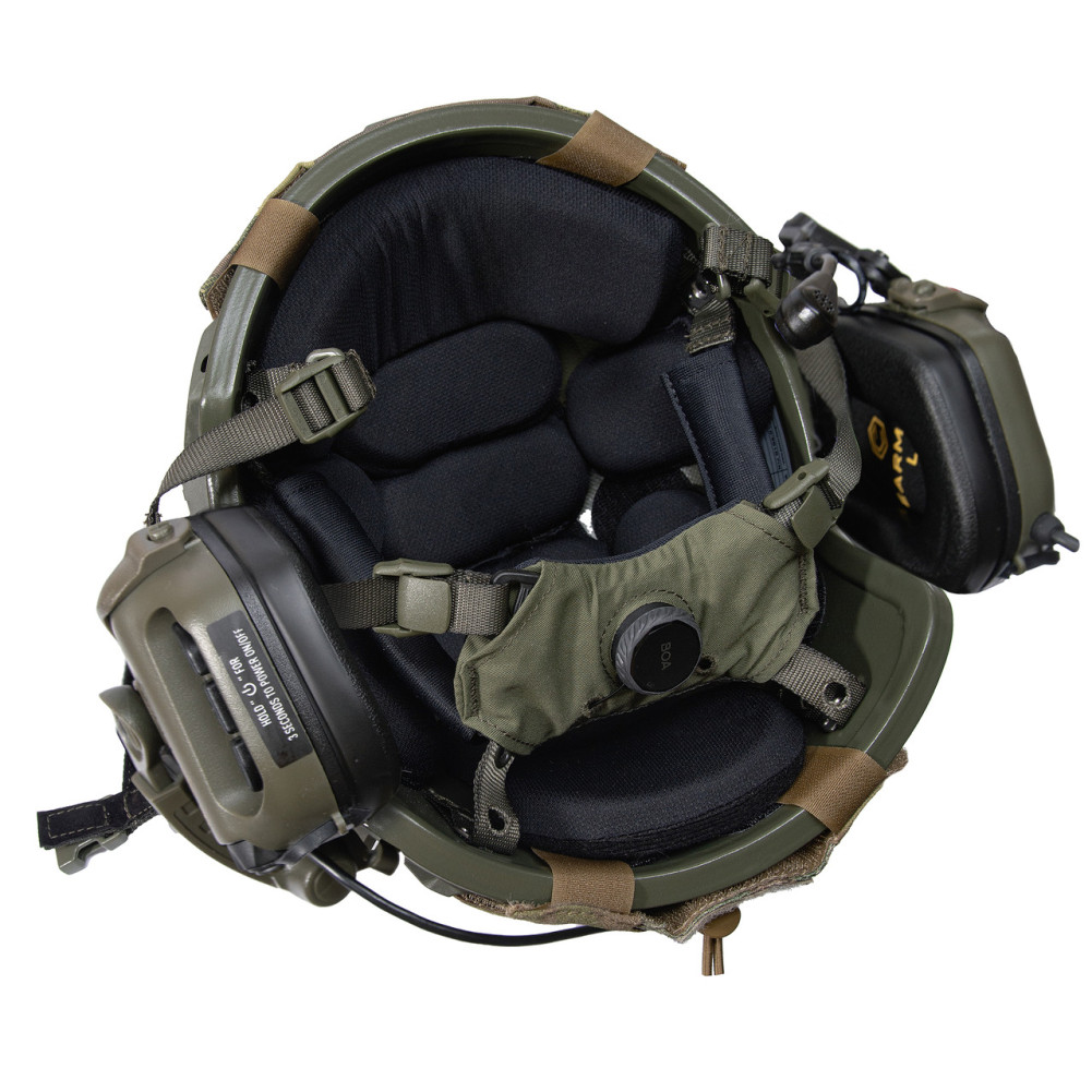 Kevlar Helmet ARCH NIJ IIIA, olive color with active headphones Earmor M32 (X) + Multicam cover