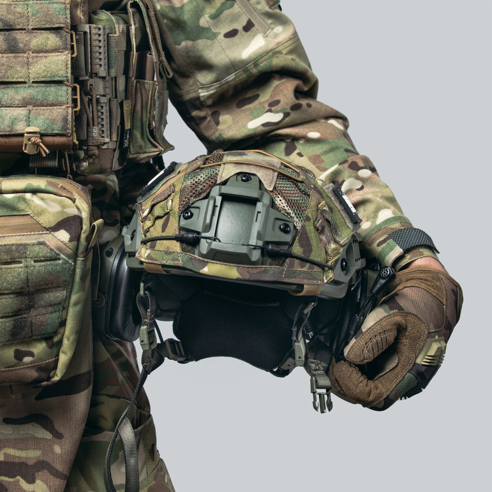 Kevlar Helmet ARCH NIJ IIIA, olive color with active headphones Earmor M32 (X) + Multicam cover
