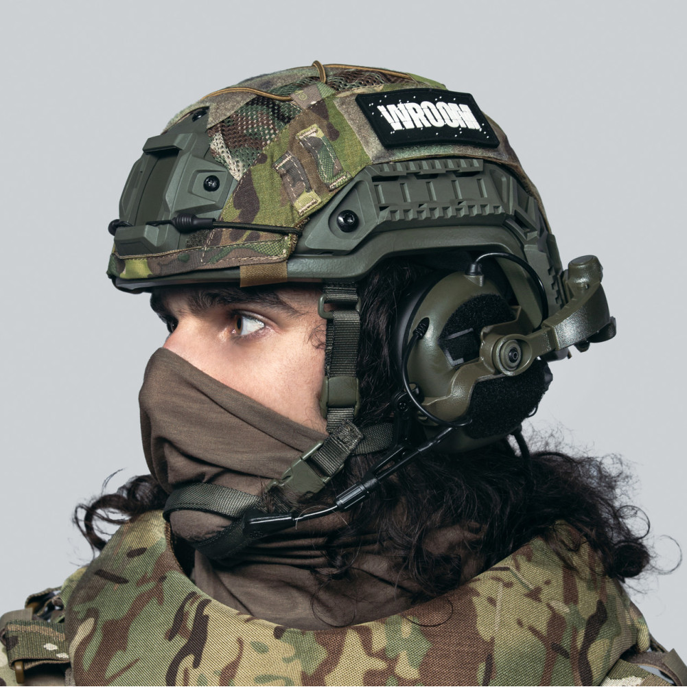 Kevlar Helmet ARCH NIJ IIIA, olive color with active headphones Earmor M32 (X) + Multicam cover