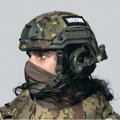 Kevlar Helmet ARCH NIJ IIIA, olive color with active headphones Earmor M32 (X) + Multicam cover