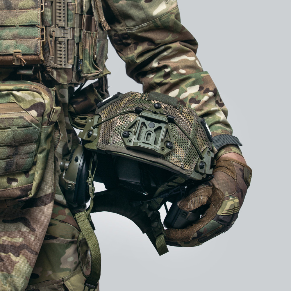 Балістичний шолом Sestan-Busch Helmet оливковий з активними навушниками Earmor M32 (X) + кавер мультикам