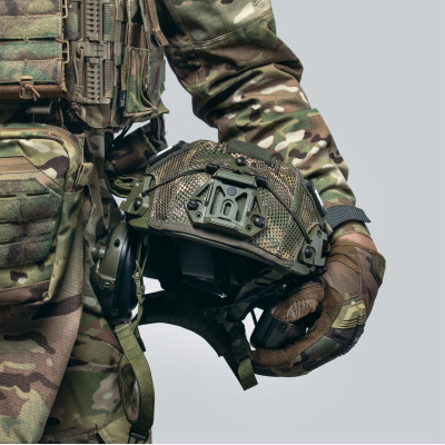 Балістичний шолом Sestan-Busch Helmet оливковий з активними навушниками Earmor M32 (X) + кавер мультикам