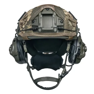 Кевларовий шолом ARCH NIJ IIIa, колір оливковий з активними навушниками Earmor M32 (X) + кавер піксель