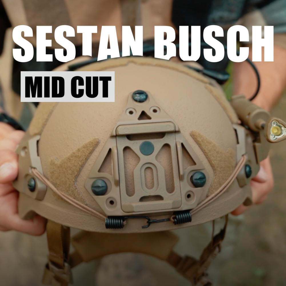 Кевларовий шолом SESTAN BUSCH MID CUT BK-ACH-HC із збільшеним захистом з кавером мультикам. Колір Оливковий