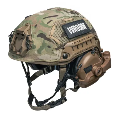 Kask kevlarowy Buran 3.0 coyote ze słuchawkami aktywnymi Earmor M32 (X) + osłona multicam