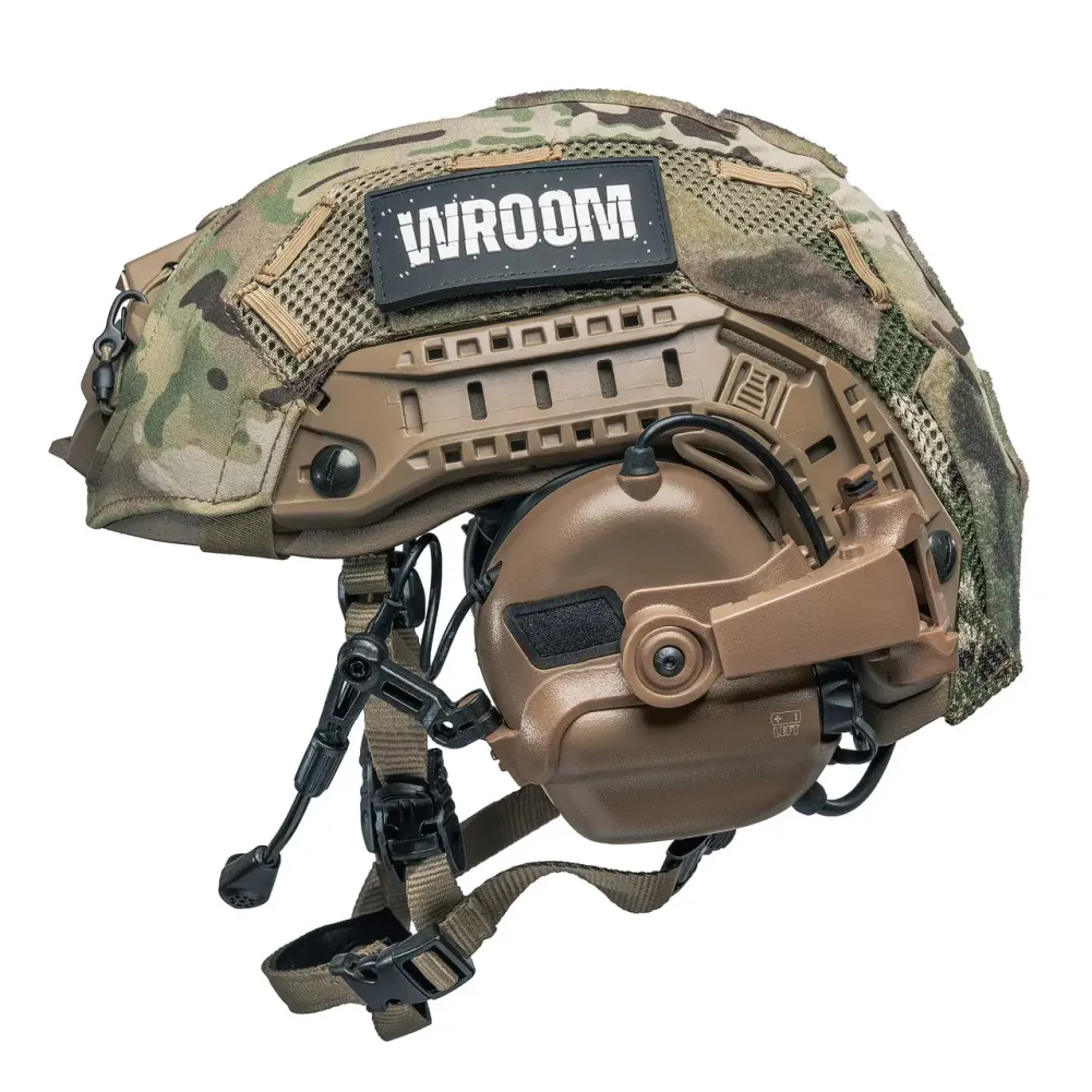 Kask kevlarowy Buran 3.0 coyote ze słuchawkami aktywnymi Earmor M32 (X) + osłona multicam